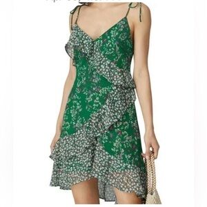 ASTR The Label Green Floral Mini Dress With Asymmetric Hem - Size XL